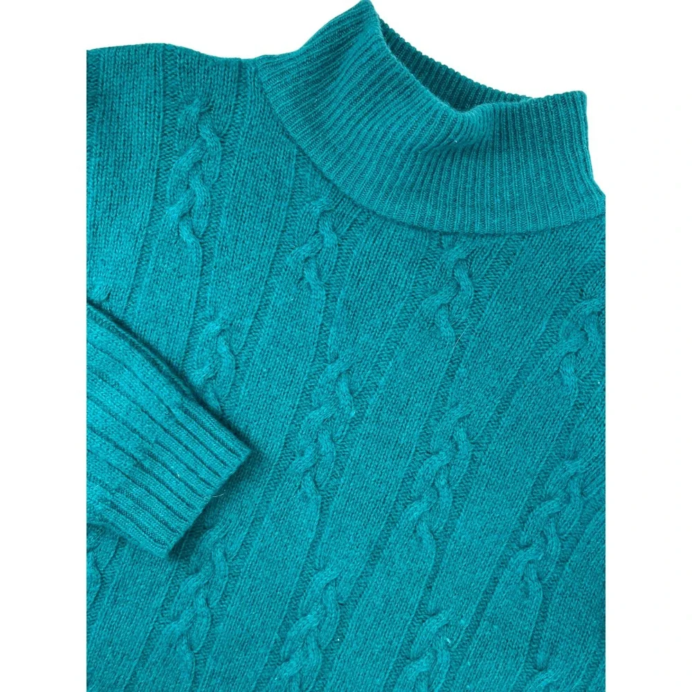 The Limited Teal Green‎ Lambswool Angora Cable Knit Mock Neck Sweater Womens M